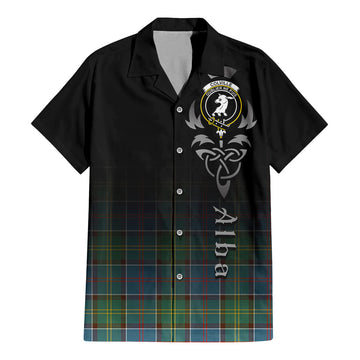 Colville Tartan Short Sleeve Button Up Shirt Featuring Alba Gu Brath Family Crest Celtic Inspired