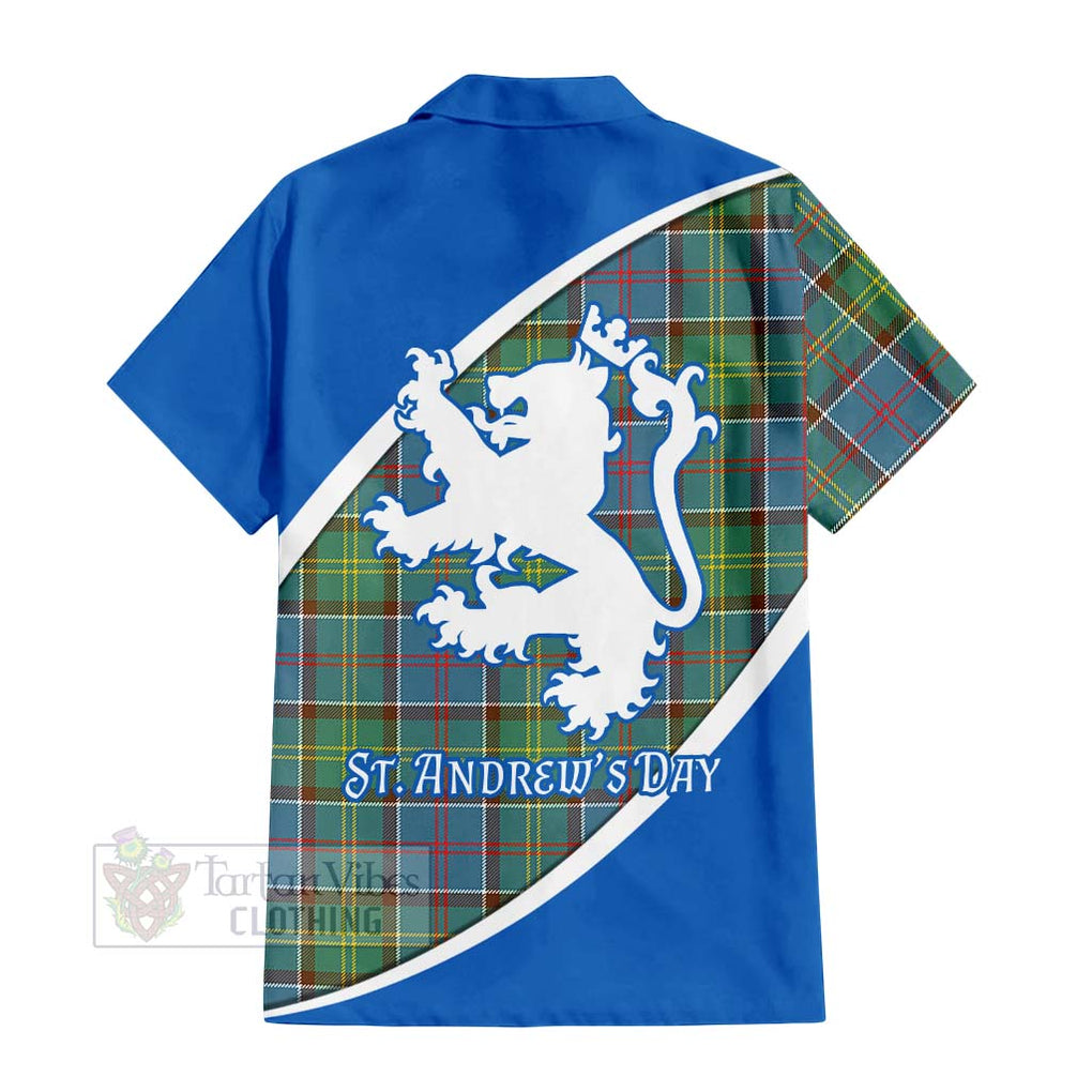 Tartan Vibes Clothing Colville Family Crest Tartan Short Sleeve Button Shirt Celebrate Saint Andrew's Day in Style