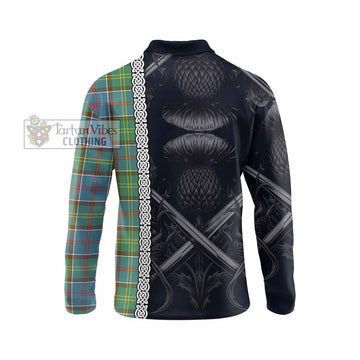 Colville Tartan Long Sleeve Polo Shirt with Family Crest Cross Sword Thistle Celtic Vibes