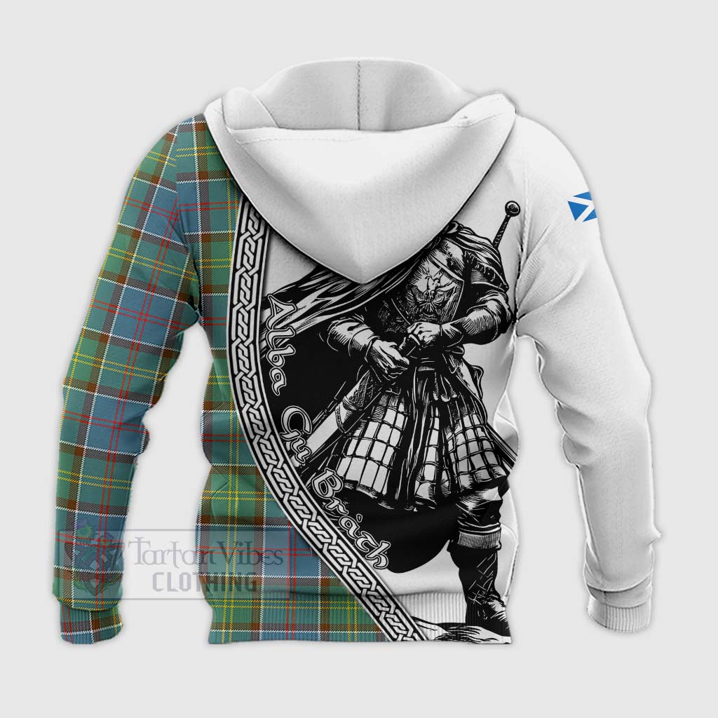 Tartan Vibes Clothing Colville Tartan Clan Crest Knitted Hoodie with Highlander Warrior Celtic Style