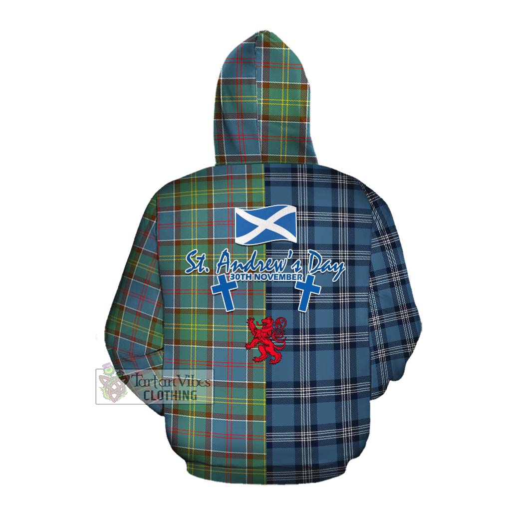 Tartan Vibes Clothing Colville Tartan Cotton Hoodie Happy St. Andrew's Day Half Tartan Style