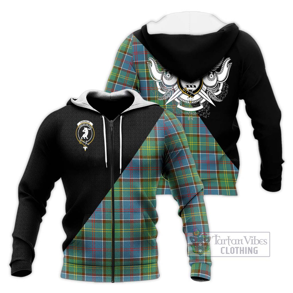 Colville Tartan Knitted Hoodie with Family Crest and Military Logo Style Unisex Knitted Zip Hoodie - Tartanvibesclothing Shop