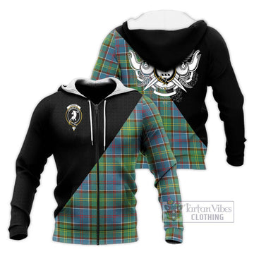 Colville Tartan Knitted Hoodie with Family Crest and Military Logo Style