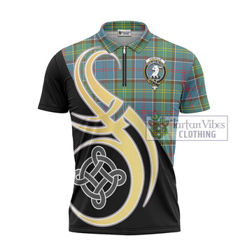 Colville Tartan Zipper Polo Shirt with Family Crest and Celtic Symbol Style