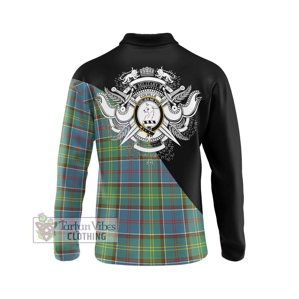 Colville Tartan Long Sleeve Polo Shirt with Family Crest and Military Logo Style - Tartanvibesclothing Shop