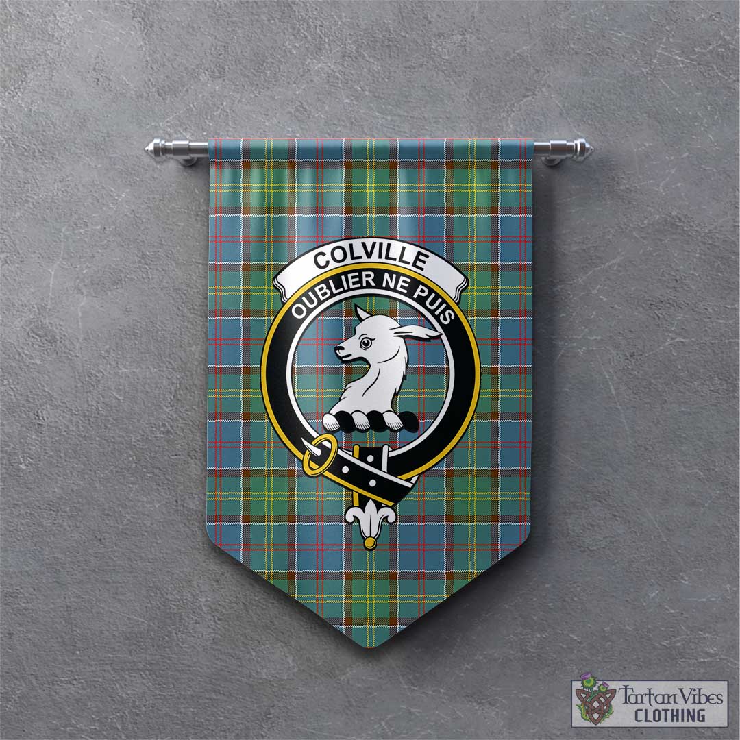 Tartan Vibes Clothing Colville Tartan Gonfalon, Tartan Banner with Family Crest