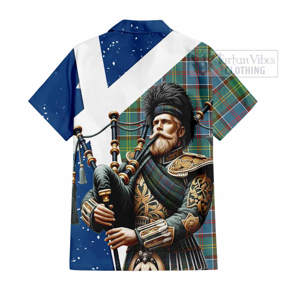 Tartan Vibes Clothing Colville Tartan Short Sleeve Button Shirt with Family Crest Scottish Bagpiper Vibes