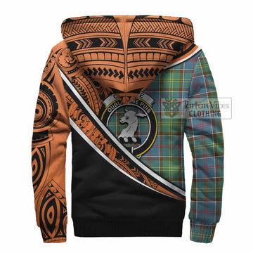 Colville Crest Tartan Sherpa Hoodie with Polynesian Vibes Style - Orange Version