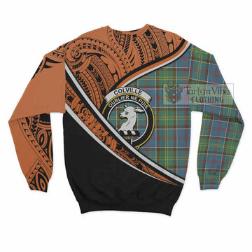 Colville Crest Tartan Sweatshirt with Polynesian Vibes Style - Orange Version