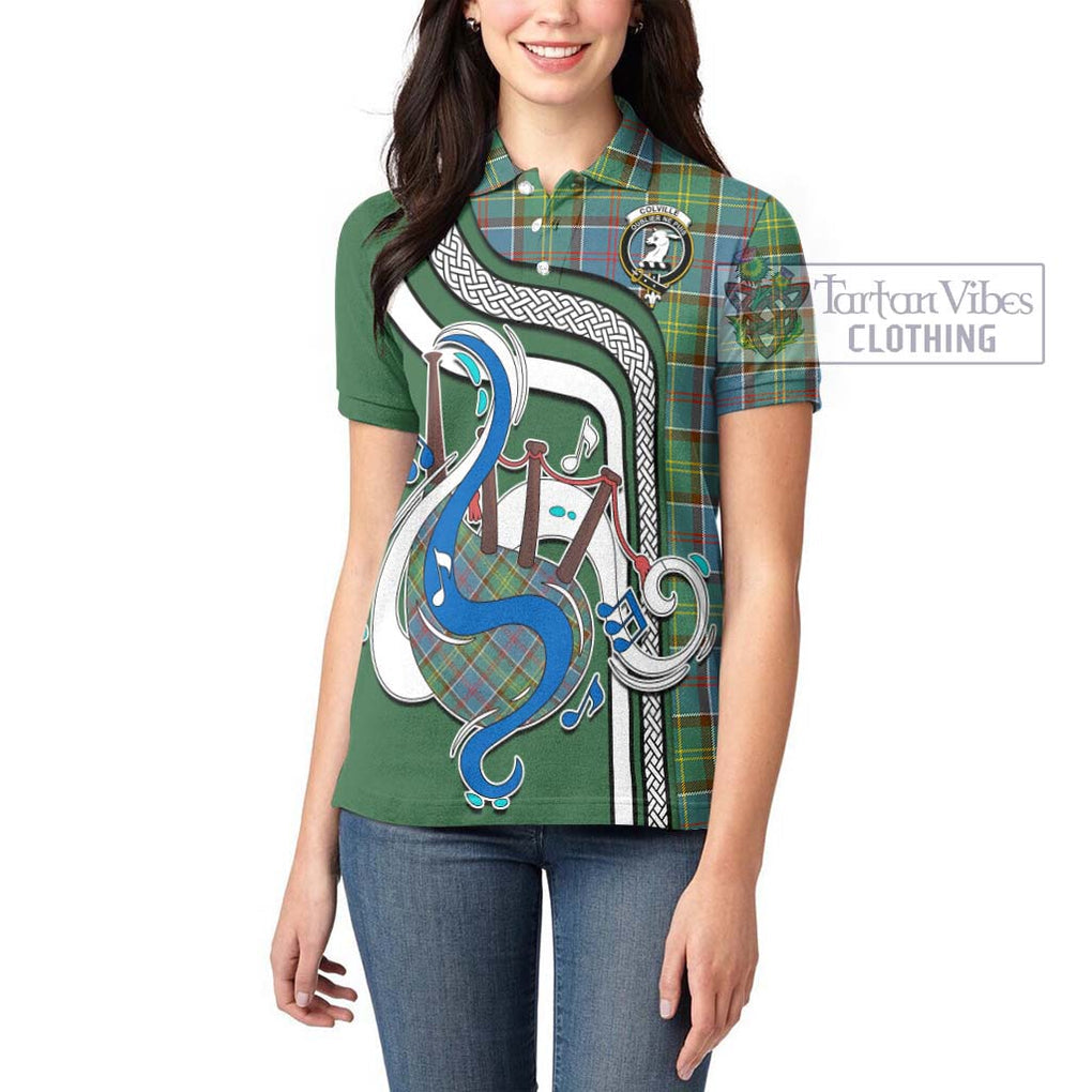 Colville Tartan Women's Polo Shirt with Epic Bagpipe Style - Tartanvibesclothing Shop