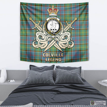 Colville Tartan Tapestry with Clan Crest and the Golden Sword of Courageous Legacy