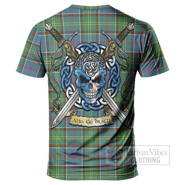 Colville Tartan T-Shirt with Family Crest Celtic Skull Style