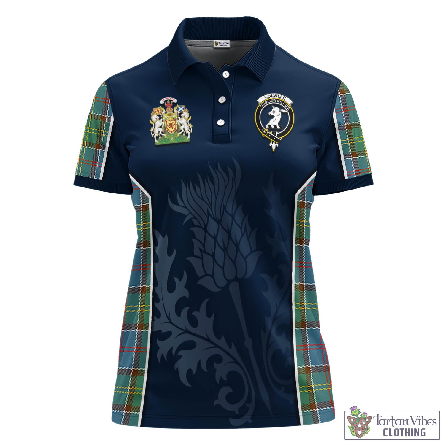 Tartan Vibes Clothing Colville Tartan Women's Polo Shirt with Family Crest and Scottish Thistle Vibes Sport Style