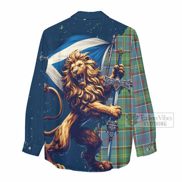 Colville Tartan Family Crest Women's Casual Shirt with Scottish Majestic Lion