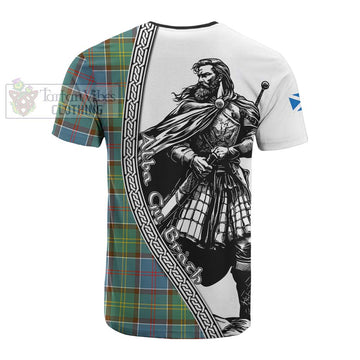 Colville Tartan Clan Crest Cotton T-shirt with Highlander Warrior Celtic Style