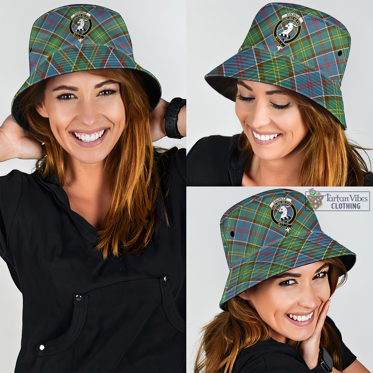 Tartan Vibes Clothing Colville Tartan Bucket Hat with Family Crest