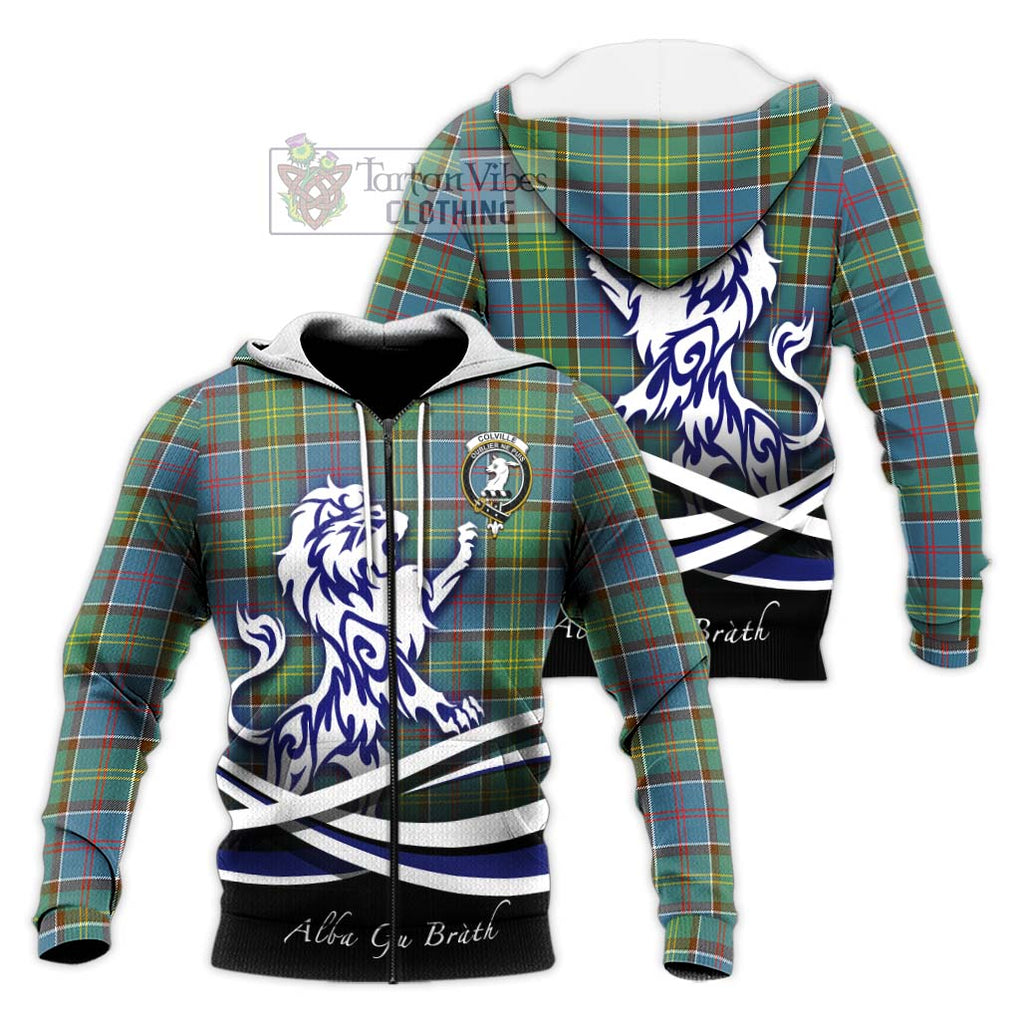 Colville Tartan Knitted Hoodie with Alba Gu Brath Regal Lion Emblem Unisex Knitted Zip Hoodie - Tartanvibesclothing Shop