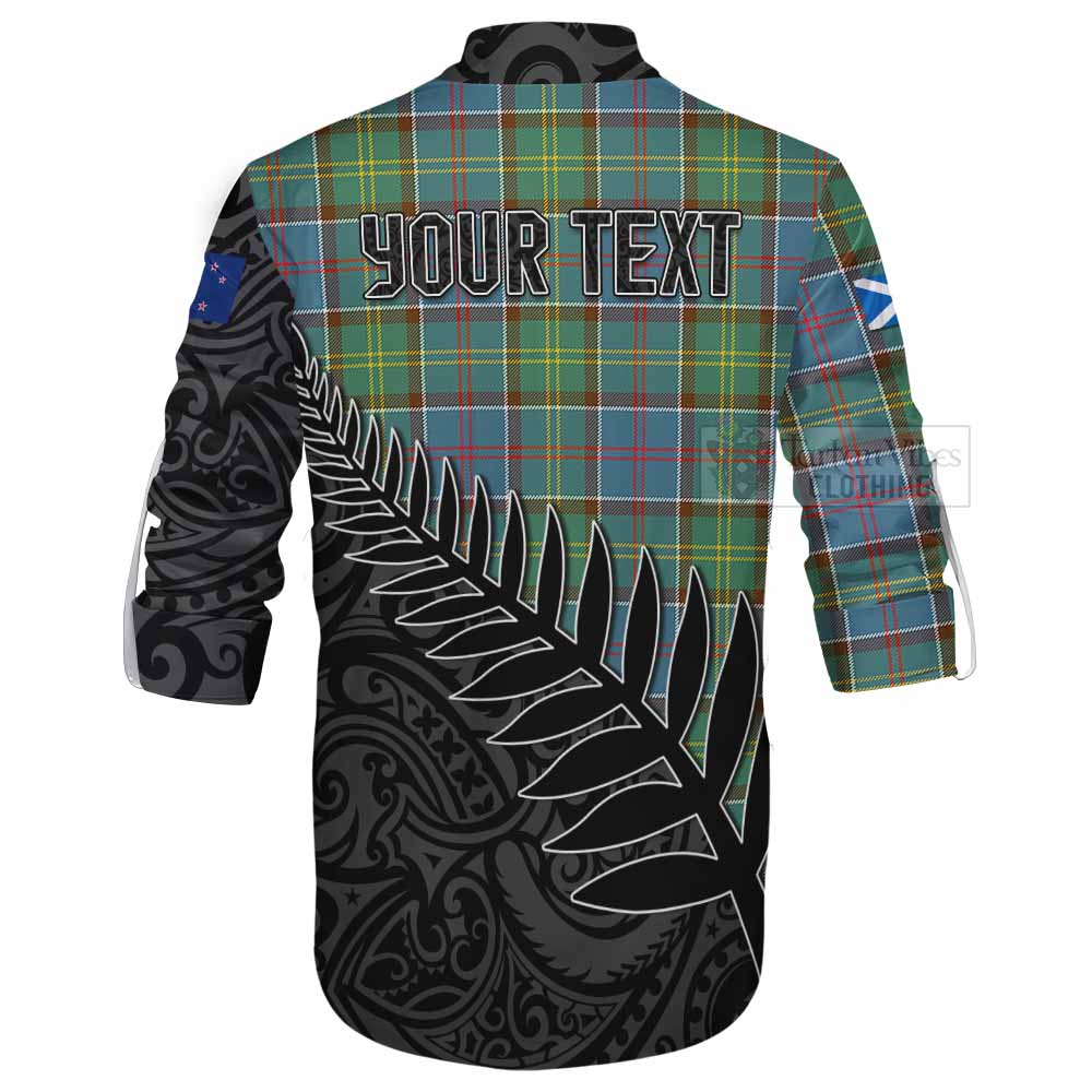 Tartan Vibes Clothing Colville Crest Tartan Ghillie Kilt Shirt with New Zealand Silver Fern Half Style