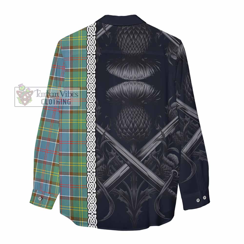 Tartan Vibes Clothing Colville Tartan Women's Casual Shirt with Family Crest Cross Sword Thistle Celtic Vibes