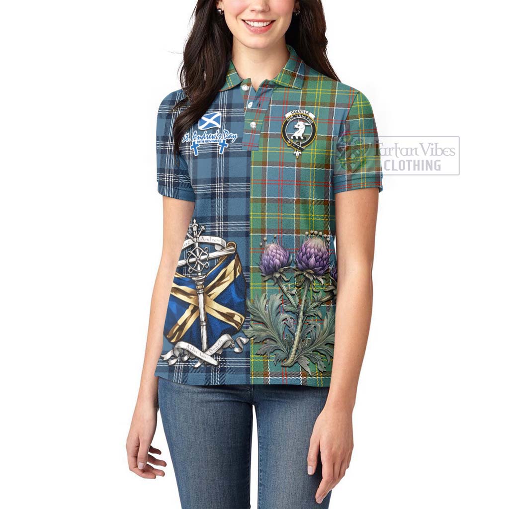 Tartan Vibes Clothing Colville Tartan Women's Polo Shirt Happy St. Andrew's Day Half Tartan Style