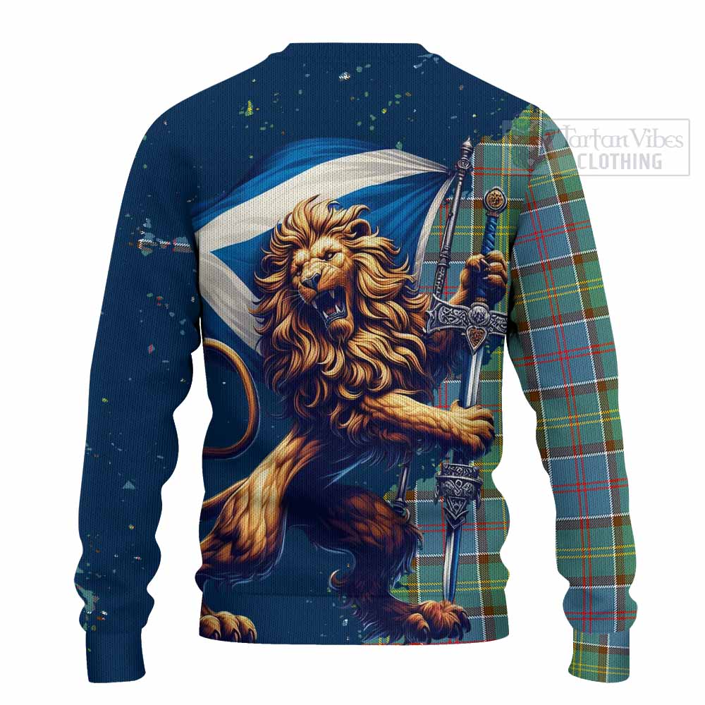 Tartan Vibes Clothing Colville Tartan Family Crest Knitted Sweater with Scottish Majestic Lion