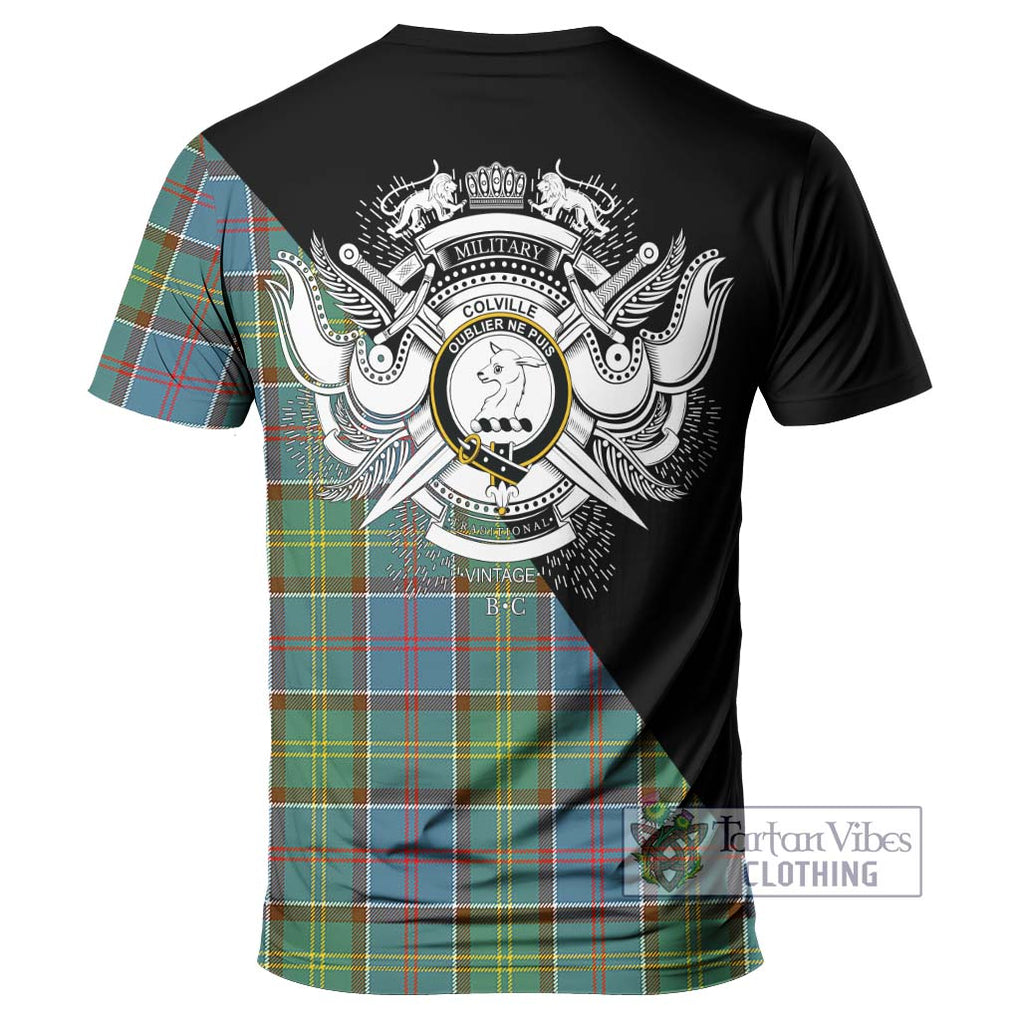 Colville Tartan T-Shirt with Family Crest and Military Logo Style - Tartanvibesclothing Shop