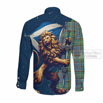 Colville Tartan Family Crest Long Sleeve Button Shirt with Scottish Majestic Lion