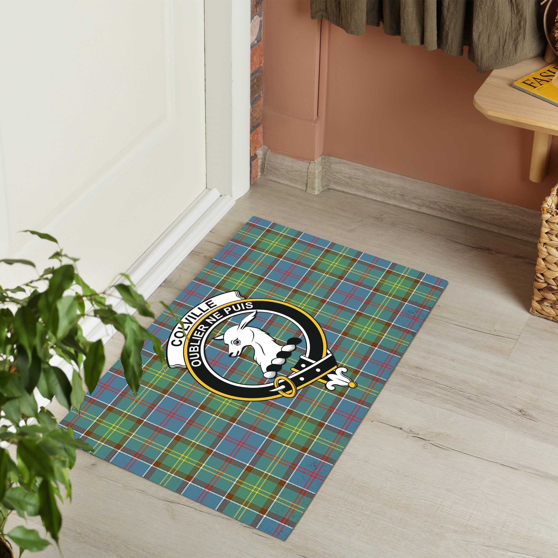 Colville Tartan Door Mat with Family Crest - Tartanvibesclothing