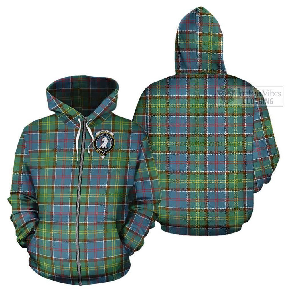 Colville Tartan Cotton Hoodie with Family Crest Zip Hoodie - Tartan Vibes Clothing