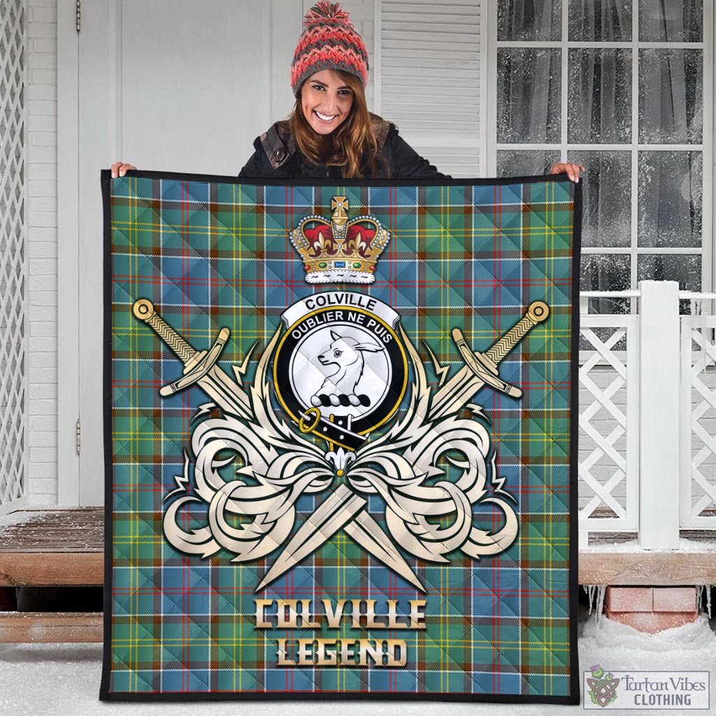 Tartan Vibes Clothing Colville Tartan Quilt with Clan Crest and the Golden Sword of Courageous Legacy