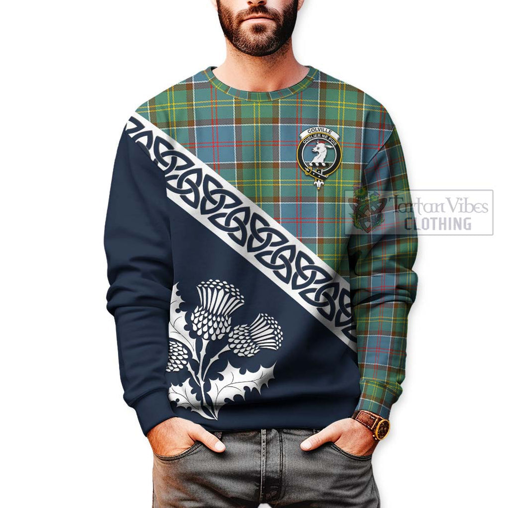 Tartan Vibes Clothing Colville Tartan Sweatshirt Featuring Thistle and Scotland Map