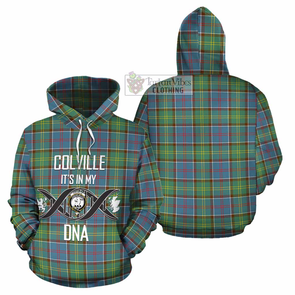 Tartan Vibes Clothing Colville Tartan Cotton Hoodie with Family Crest DNA In Me Style