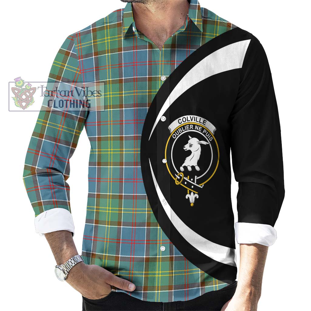 Colville Tartan Long Sleeve Button Up with Family Crest Circle Style - Tartan Vibes Clothing