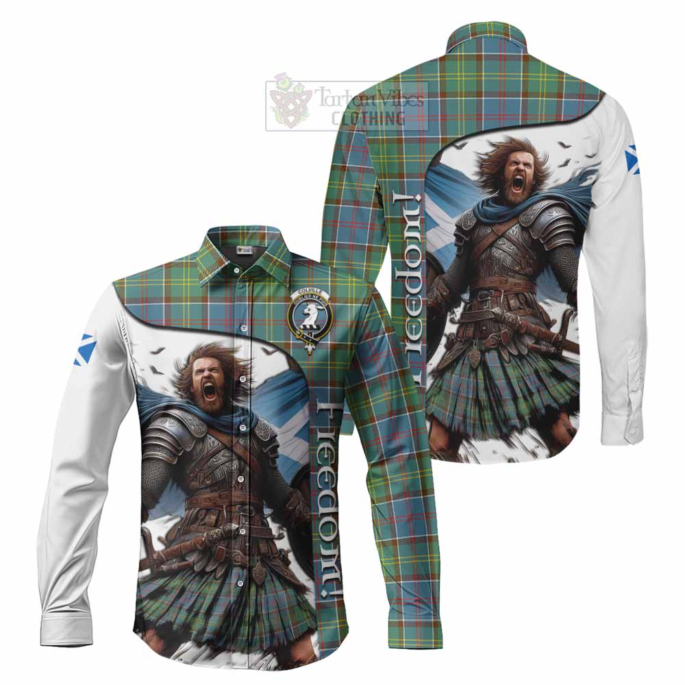 Tartan Vibes Clothing Colville Crest Tartan Long Sleeve Button Shirt Inspired by the Freedom of Scottish Warrior