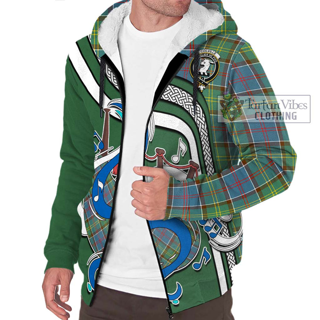 Colville Tartan Sherpa Hoodie with Epic Bagpipe Style Unisex - Tartanvibesclothing Shop