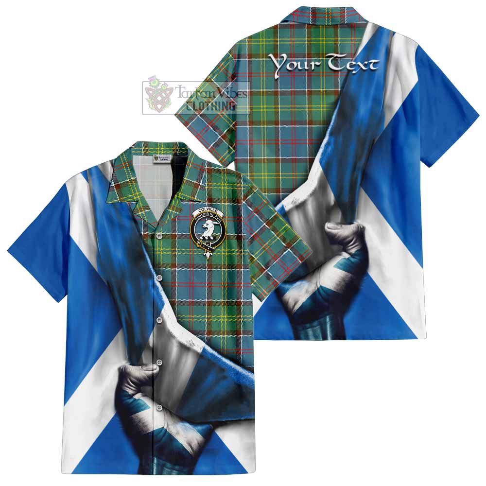 Tartan Vibes Clothing Colville Tartan Short Sleeve Button Shirt with Family Crest Scotland Patriotic Style