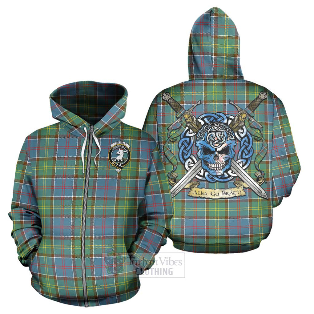 Tartan Vibes Clothing Colville Tartan Hoodie with Family Crest Celtic Skull Style