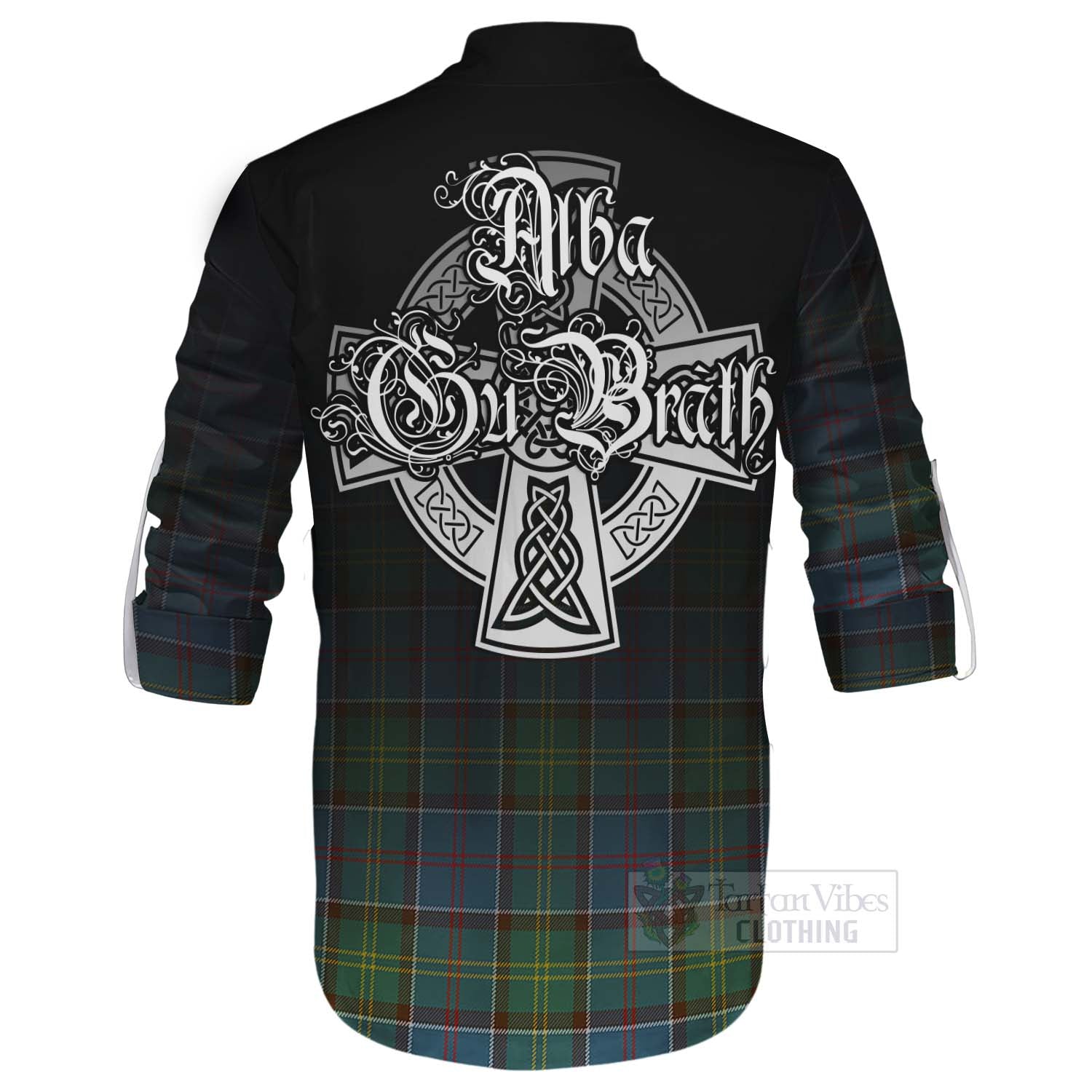 Tartan Vibes Clothing Colville Tartan Ghillie Kilt Shirt Featuring Alba Gu Brath Family Crest Celtic Inspired