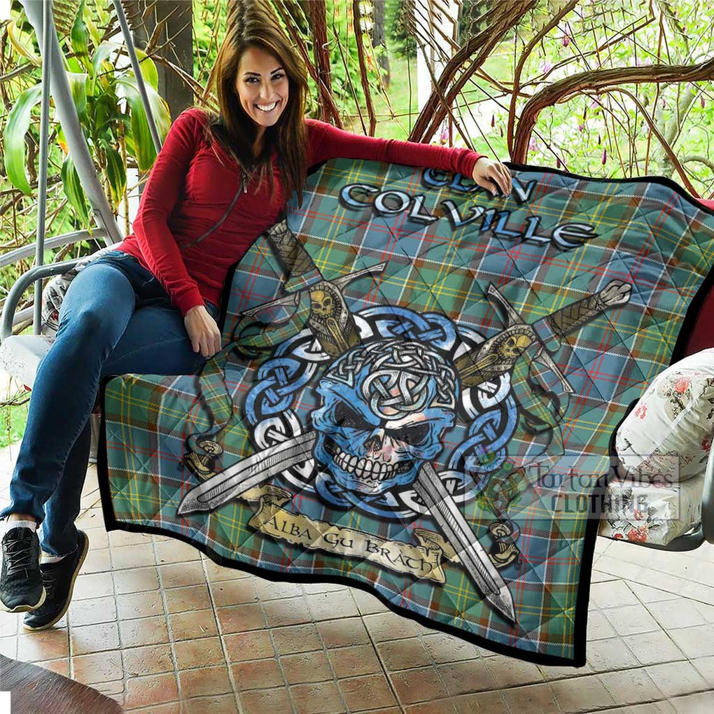 Tartan Vibes Clothing Colville Tartan Quilt with Celtic Skull Alba Gu Brath Style