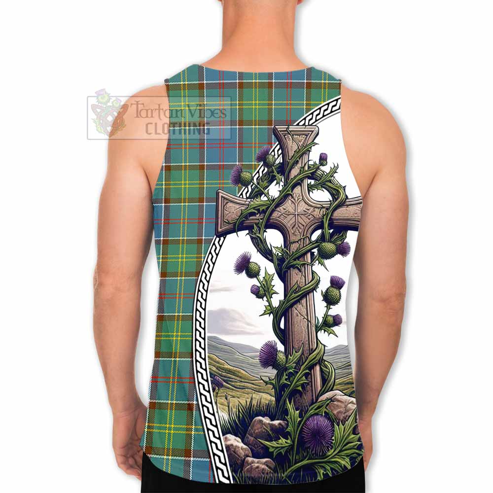 Tartan Vibes Clothing Colville Tartan Men's Tank Top with Family Crest and St. Andrew's Cross Accented by Thistle Vines