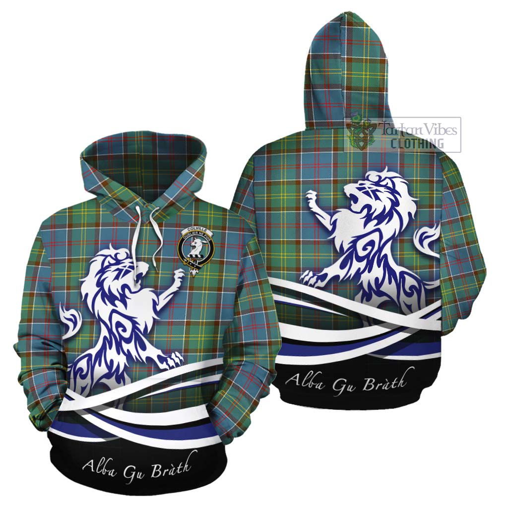 Tartan Vibes Clothing Colville Tartan Cotton Hoodie with Alba Gu Brath Regal Lion Emblem