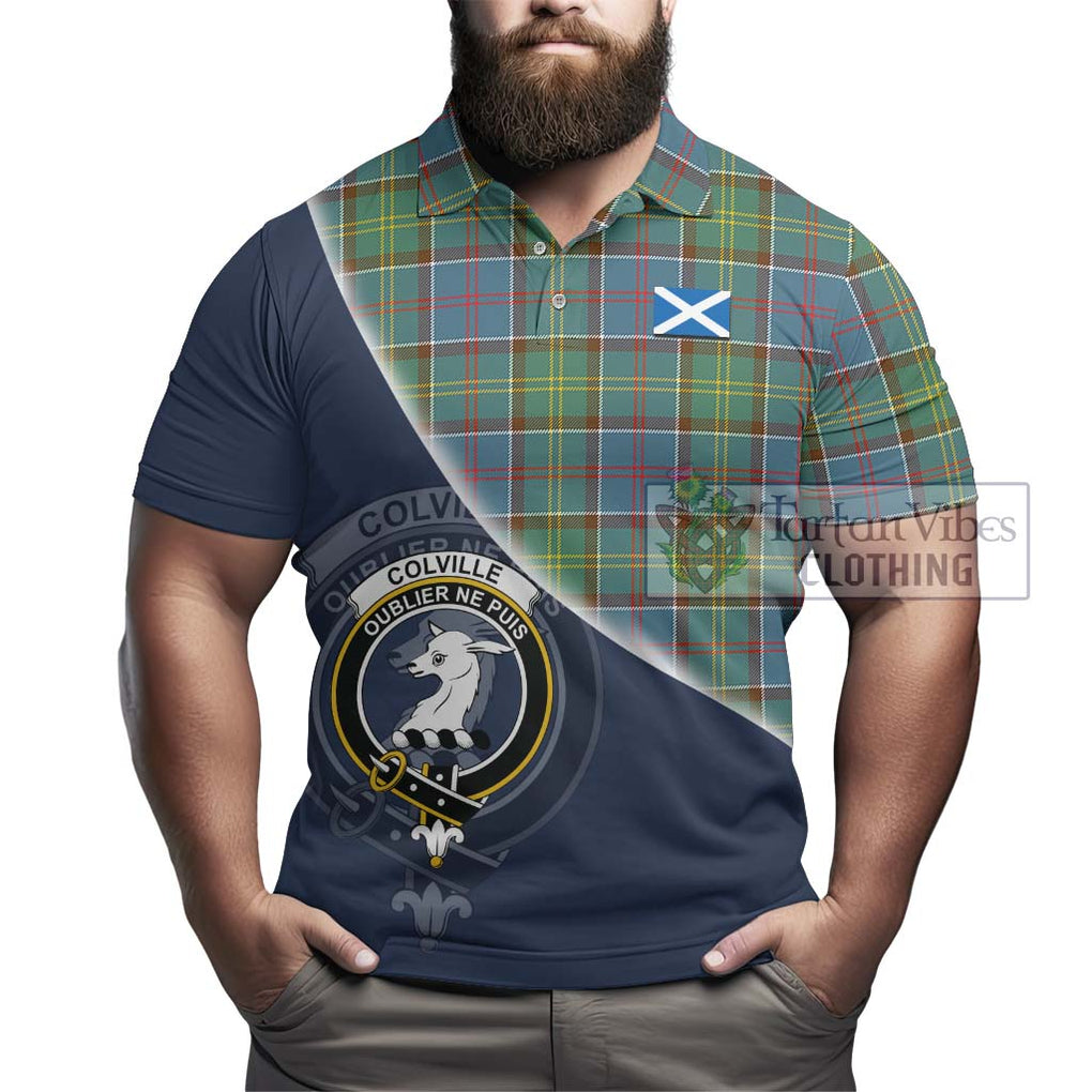 Colville Tartan Polo Shirt with Personalised National Flag and Family Crest Half Style - Tartanvibesclothing Shop