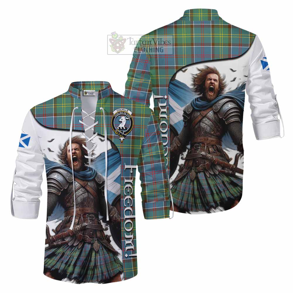 Tartan Vibes Clothing Colville Crest Tartan Ghillie Kilt Shirt Inspired by the Freedom of Scottish Warrior