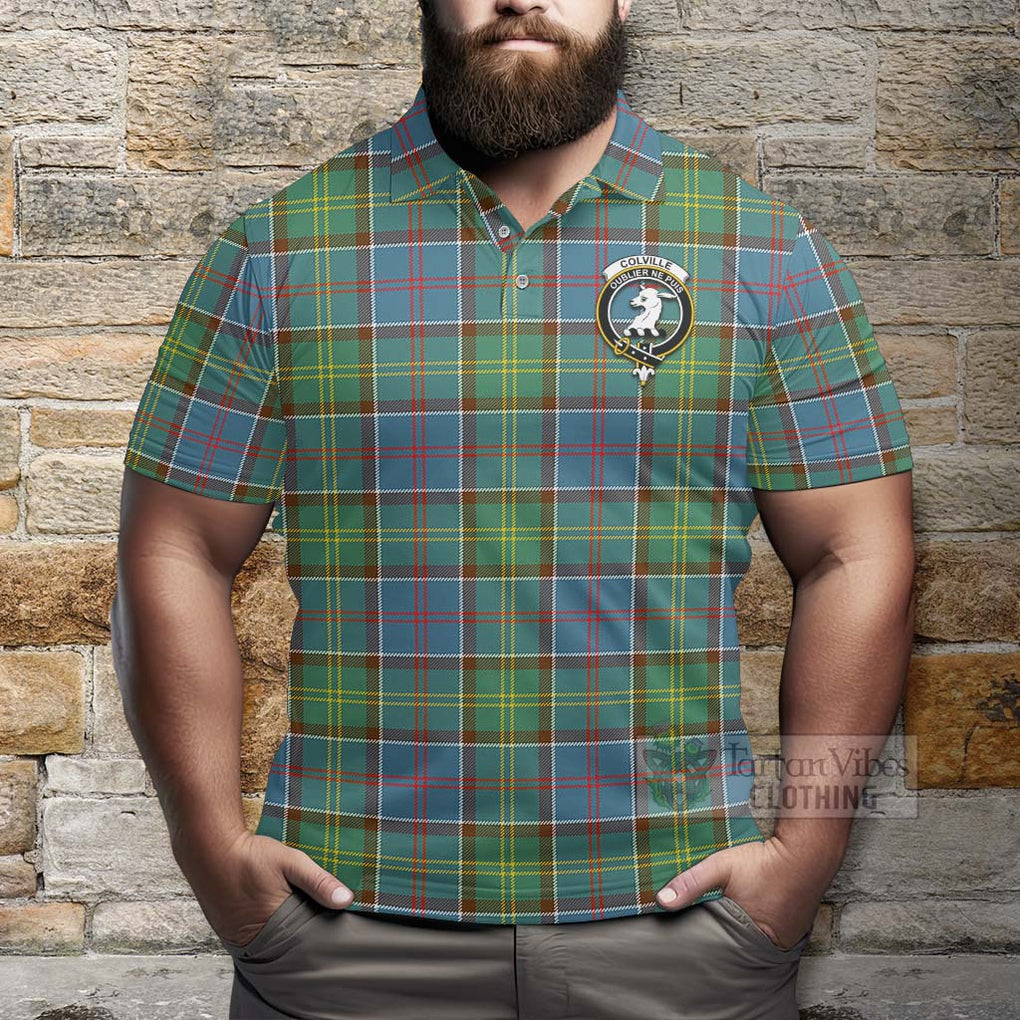 Tartan Vibes Clothing Colville Tartan Polo Shirt with Family Crest and Bearded Skull Holding Bottles of Whiskey