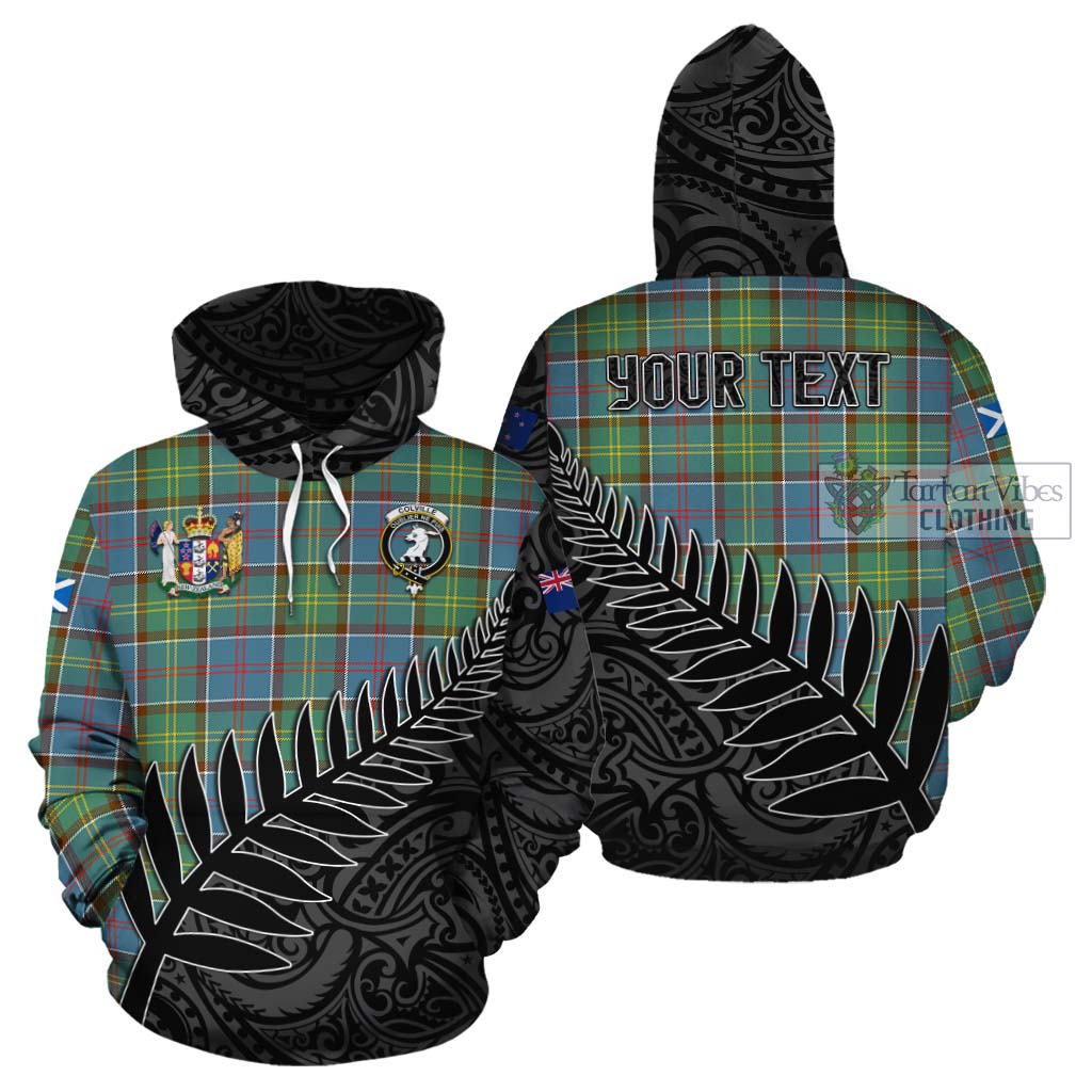 Tartan Vibes Clothing Colville Crest Tartan Cotton Hoodie with New Zealand Silver Fern Half Style