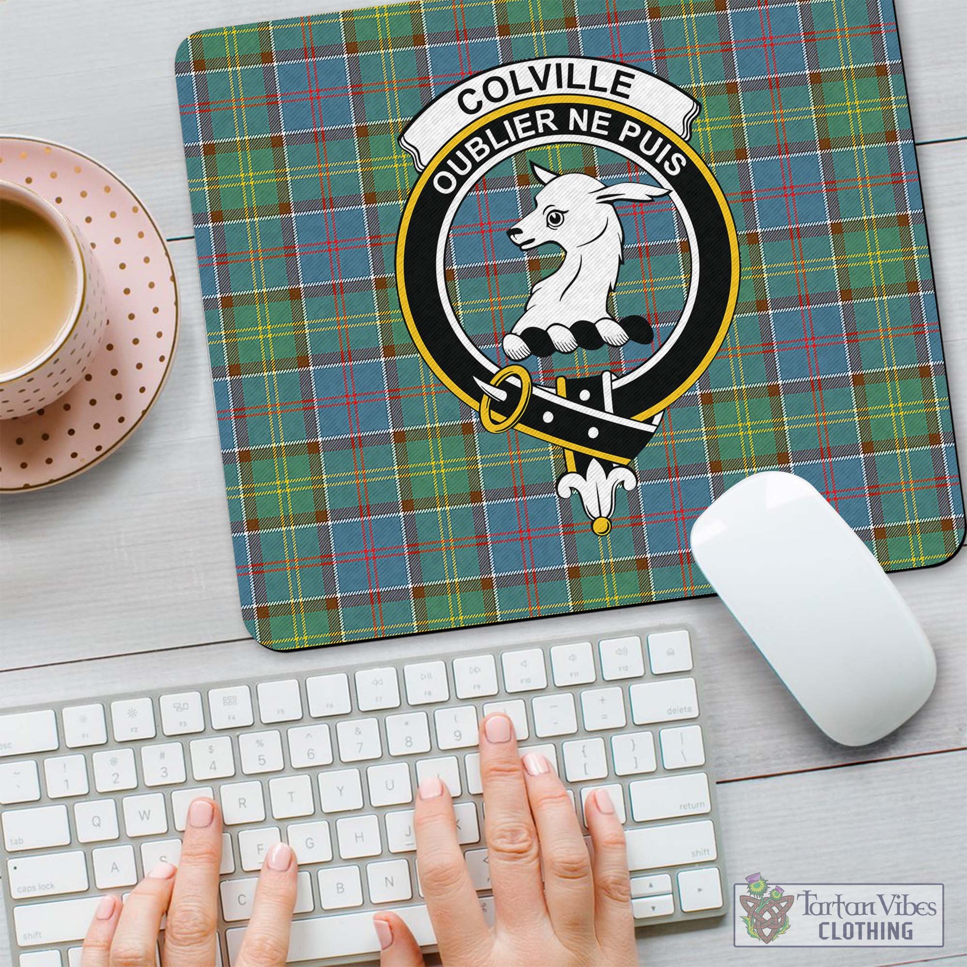 Tartan Vibes Clothing Colville Tartan Mouse Pad with Family Crest