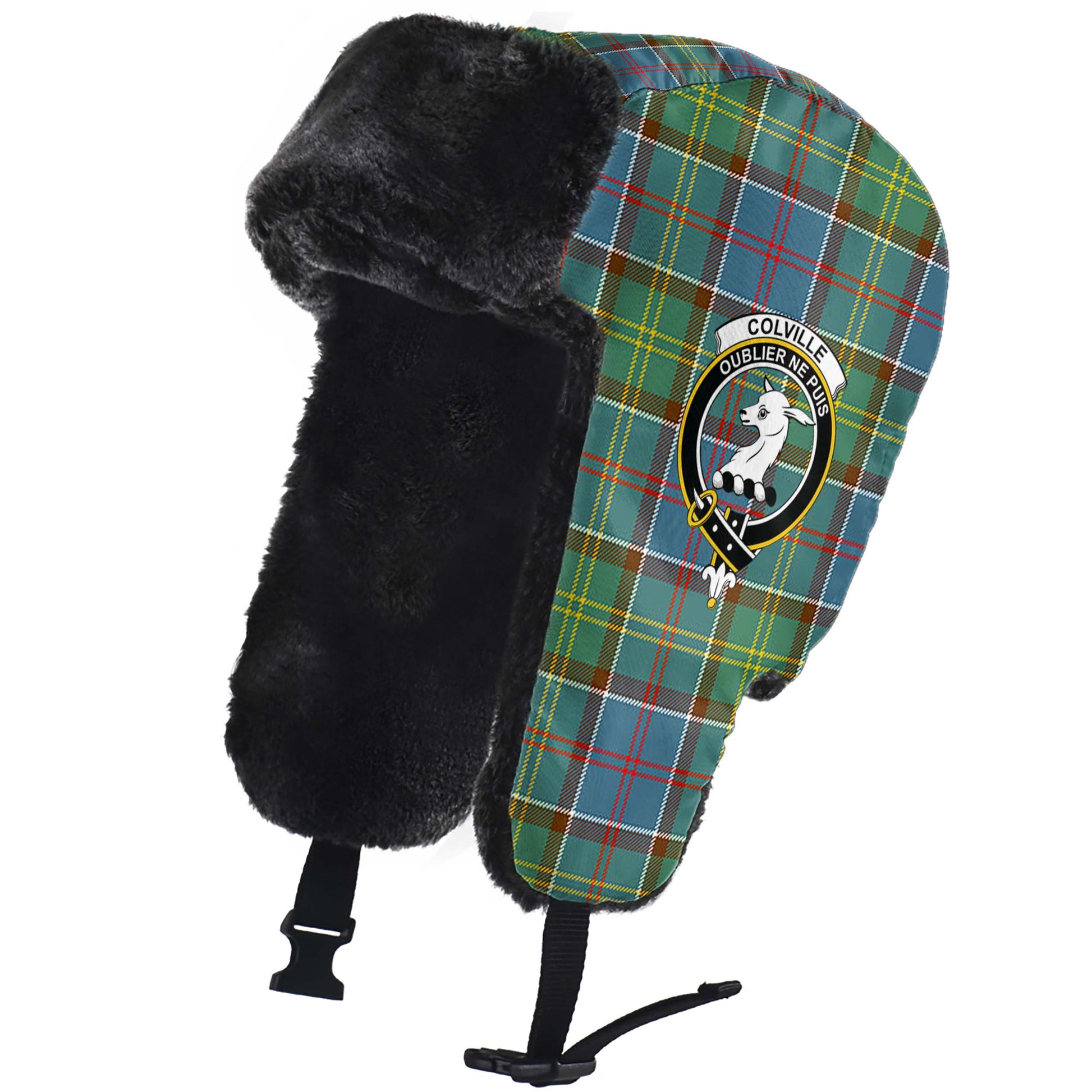 Colville Tartan Winter Trapper Hat with Family Crest - Tartanvibesclothing