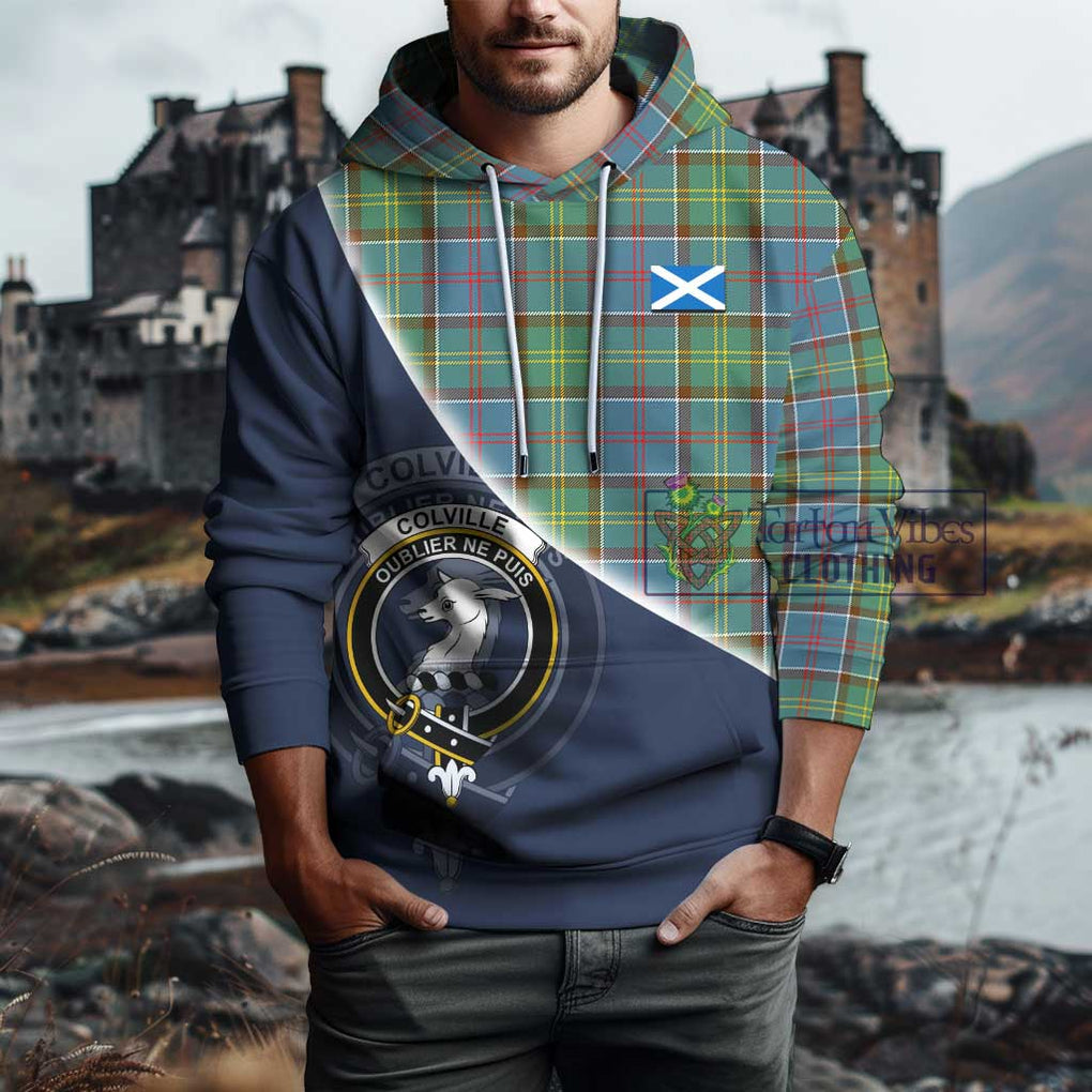 Colville Tartan Hoodie with Personalised National Flag and Family Crest Half Style - Tartanvibesclothing Shop