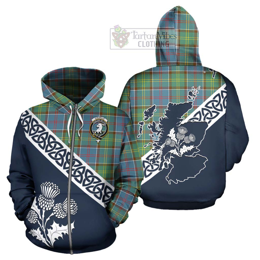 Tartan Vibes Clothing Colville Tartan Hoodie Featuring Thistle and Scotland Map