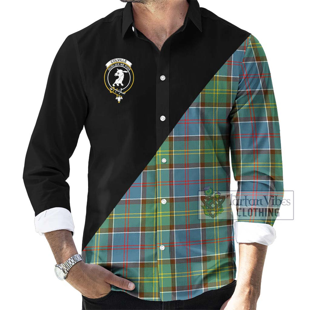 Colville Tartan Long Sleeve Button Shirt with Family Crest and Military Logo Style - Tartanvibesclothing Shop